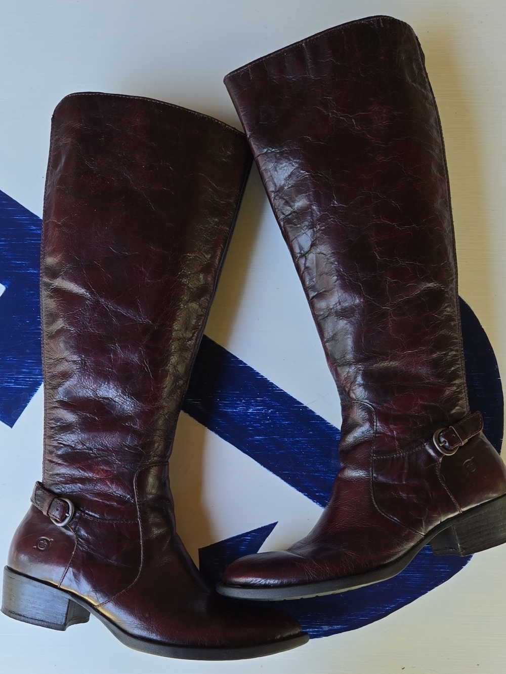 Born Helen Chianti Burnished Cherry Crackle Burgundy Leather Riding Boots Size 8